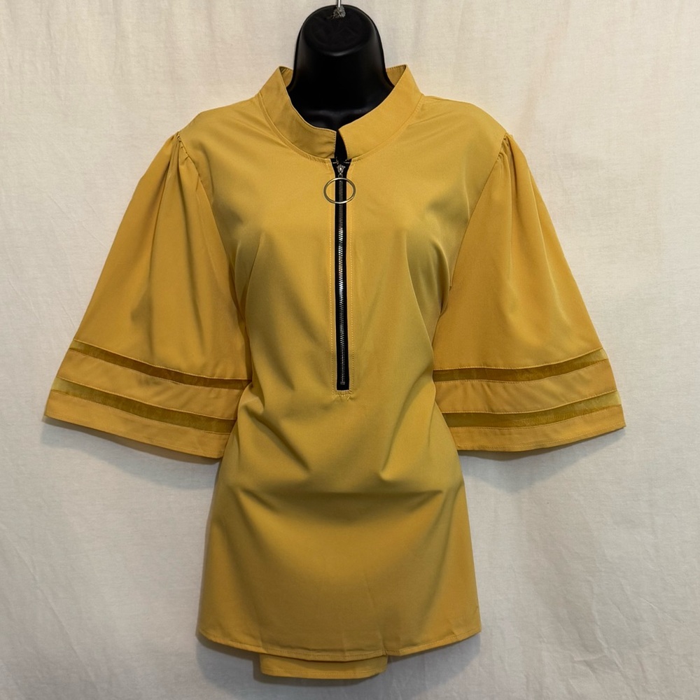 C-184 Flamingo NWT PLUS SIZE 2X Yellow Short‎ Sleeve Pullover Blouse
